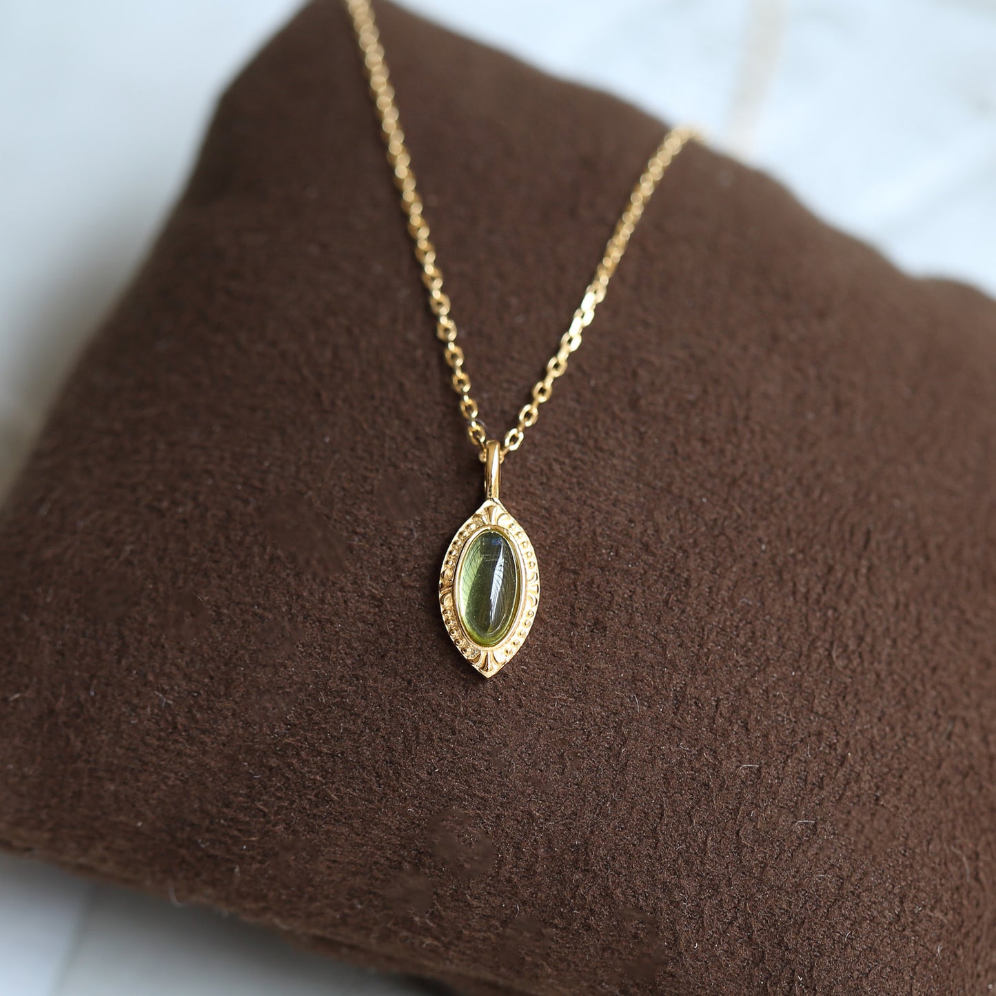 925 Sterling Silver Olivine 10k gold necklace