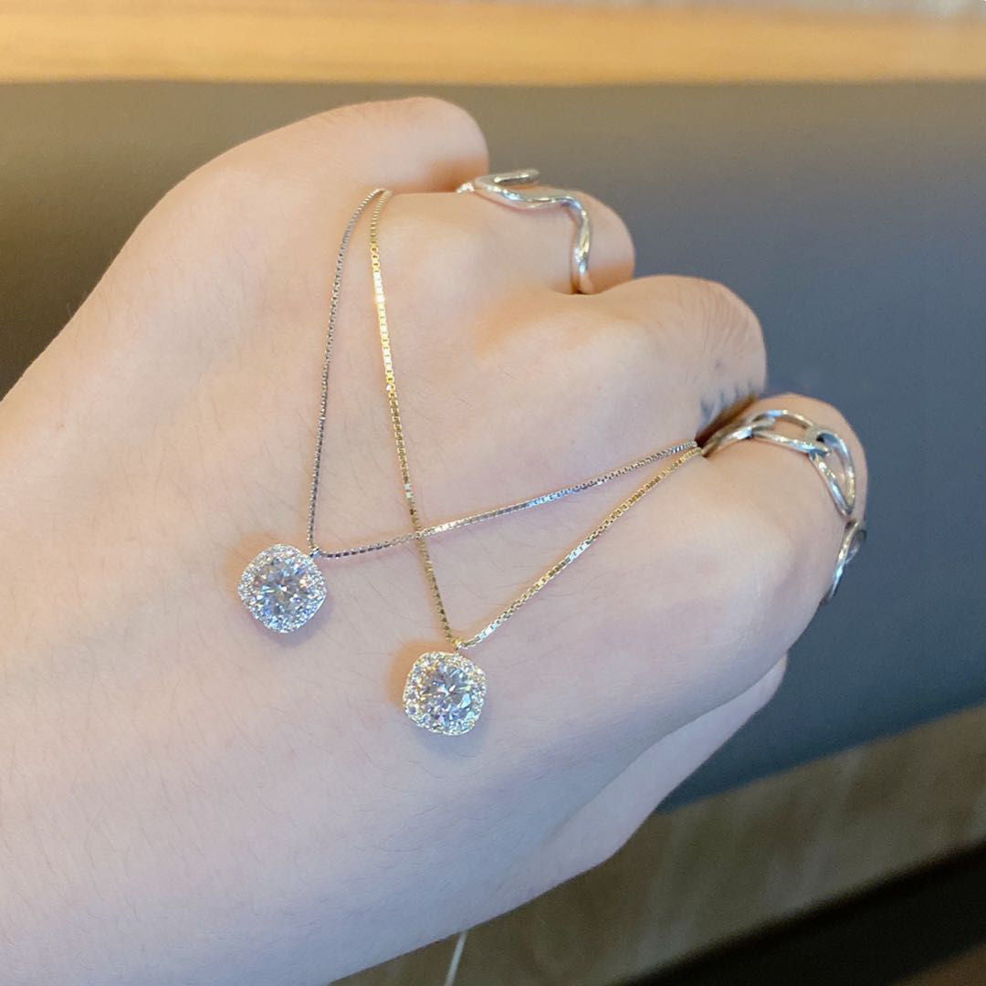 925 Sterling Silver Small square zircon necklace