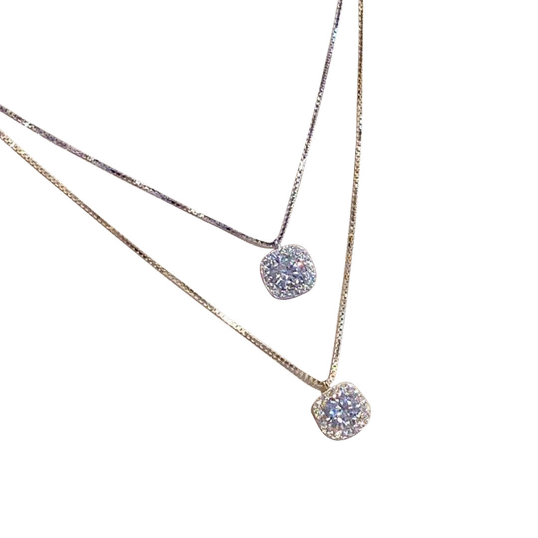 925 Sterling Silver Small square zircon necklace