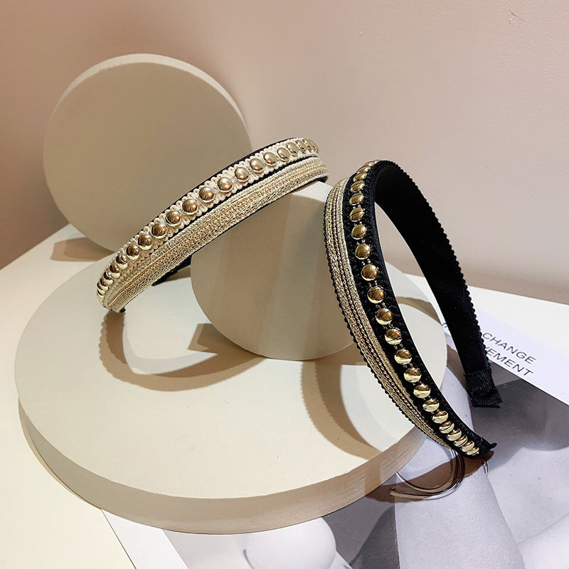 Free shipping Studded gold thread beaded headband