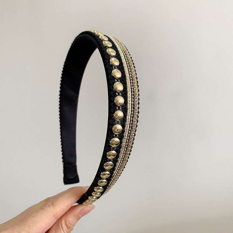 Free shipping Studded gold thread beaded headband