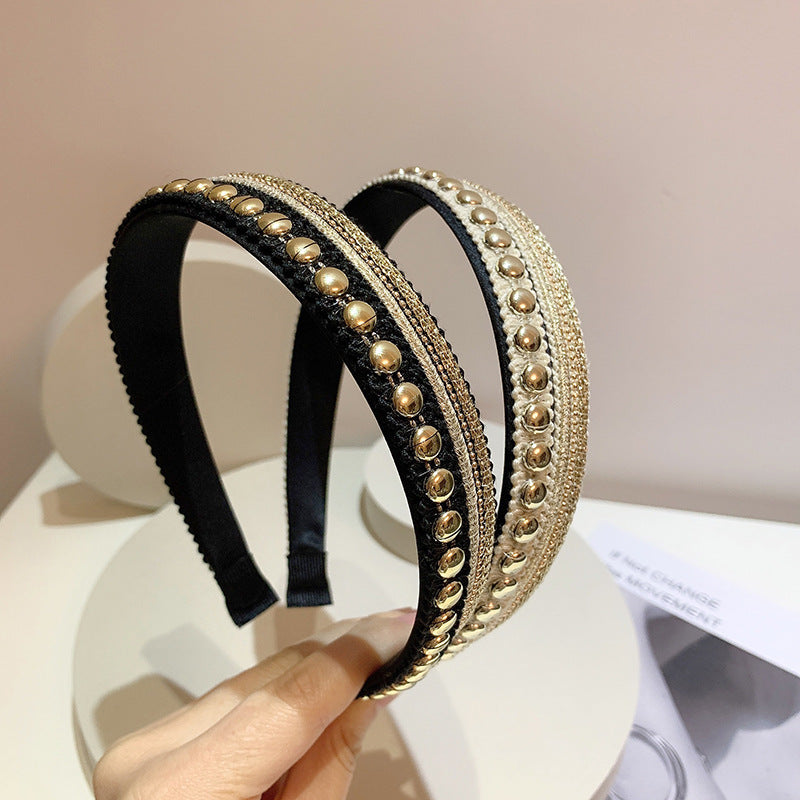 Free shipping Studded gold thread beaded headband