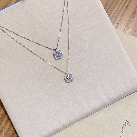 925 Sterling Silver Small square zircon necklace
