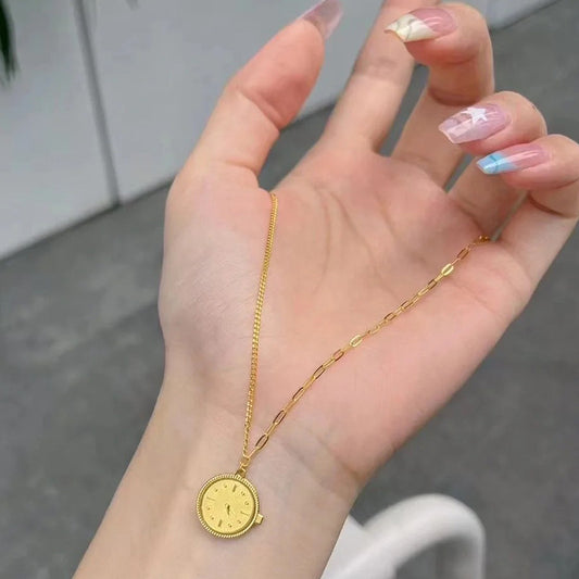925 Sterling Silver Clock necklace