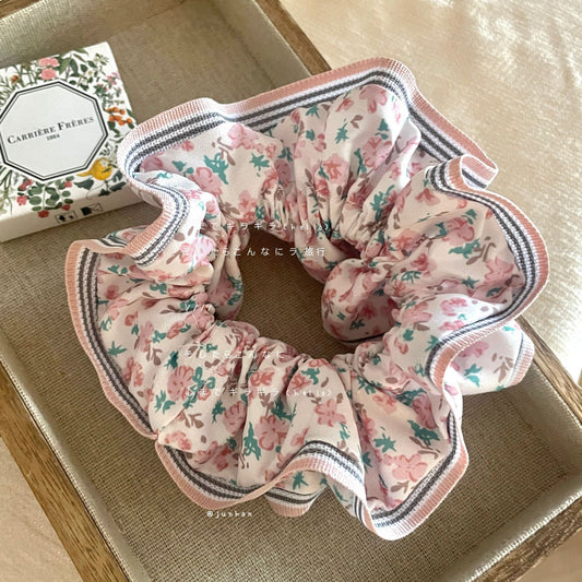 Pink floral scrunchie