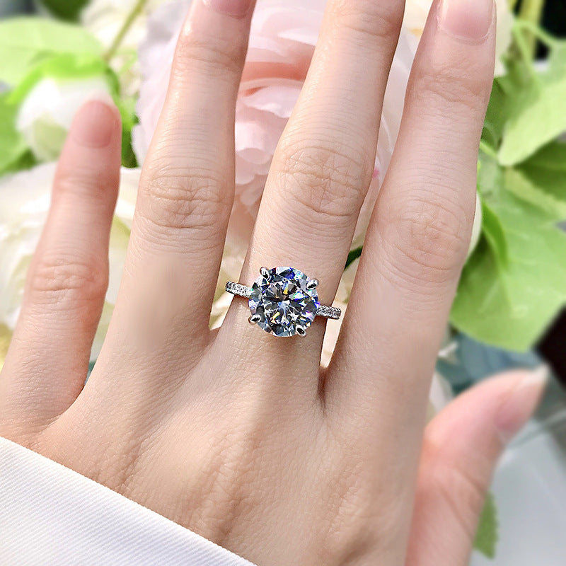 925 Sterling Silver Four claw Mosan ring