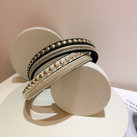 Free shipping Studded gold thread beaded headband